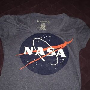 nasa print navy blue short sleeve shirt ,